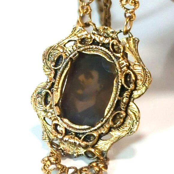 Vintage Victorian Style Gold-Tone Filigree Portrait Pendant Necklace Ornate - Picture 3 of 6